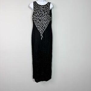 Laurence Kazar Dress Womens Large Black Beaded Silk Gown Formal Evening Maxi